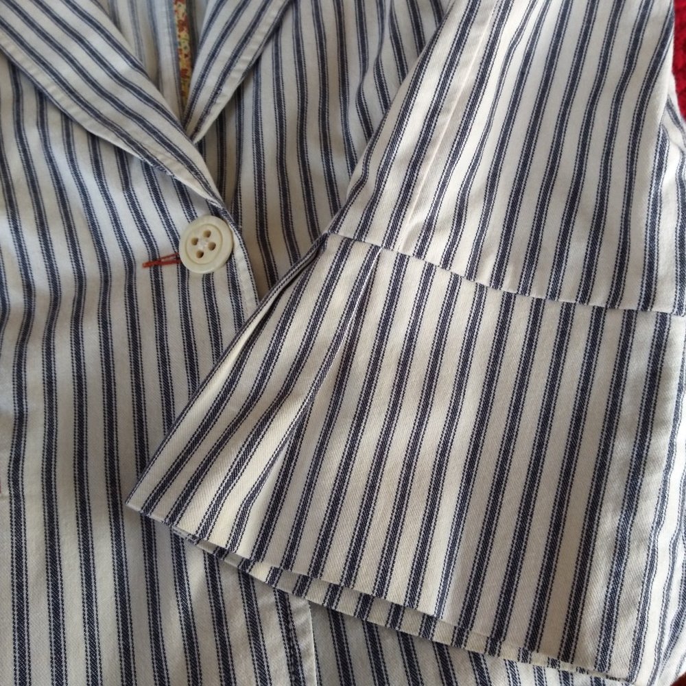 Gorgeous Vintage cabi Spring 2008 Nautical Navy & White Ticking Blazer - Picture 11 of 13